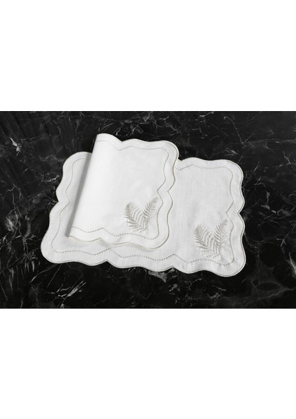 Caka Home 2 Li Amerikan Servisi Yaprak Nakışlı Keten Efektli