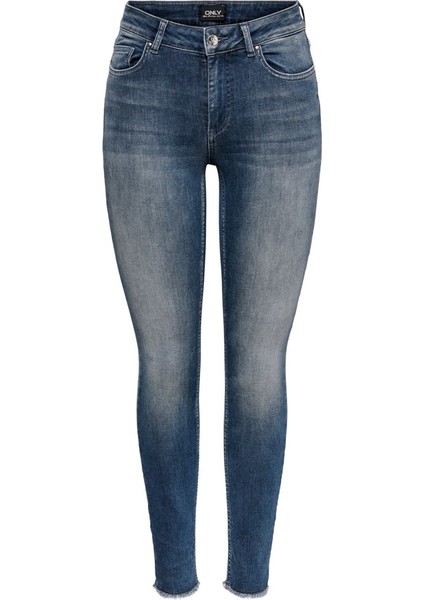 Bayan Orta Bel Paçası Desenli Kot Pantolon 15216970