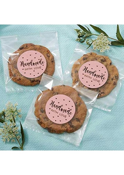 Yapışkanlı Etiket - Handmade With Love Pembe (2,5 cm) 50 Adet