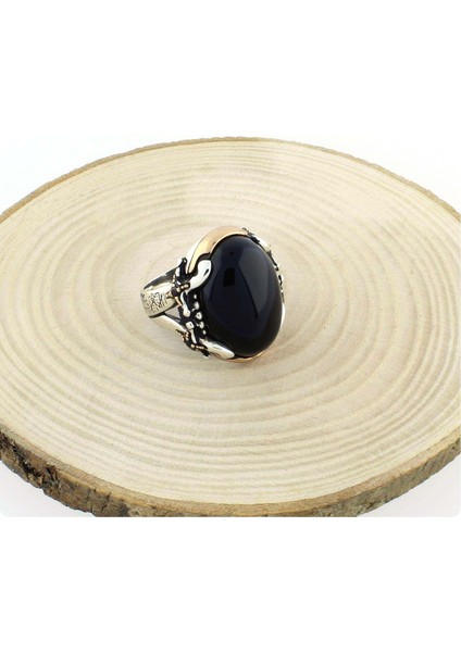 Gümüş Siyah Oniks Taşlı Kelime-I Tevhid Işlemeli Kılıç Model Erkek Yüzük modelleri