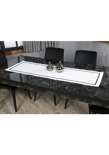 Caka Home Runner Zikzak Nakışlı Keten Efektli