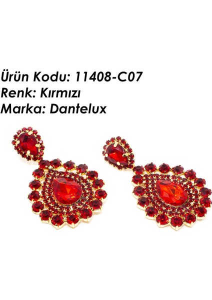 Taşlı Küpe 11408-C07 Kırmızı