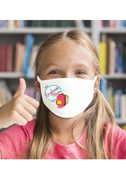 Çocuklara Özel Isimli Yıkanabilir Beyaz Okul Maskesi-10