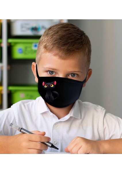50 Adet Yıkanabilir Siyah Çocuk Maske-6