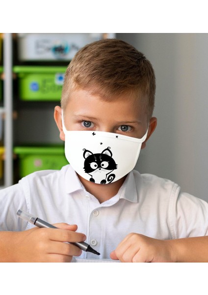 50 Adet Yıkanabilir Beyaz Çocuk Maske-13