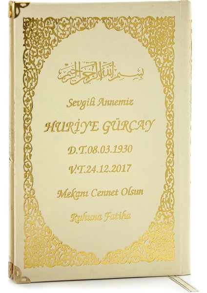 50 Adet - Isim Baskılı Ciltli Yasin Kitabı - Orta Boy - Krem Renk - Mevlit Hediyeliği