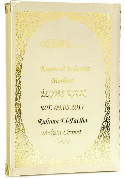50 Adet - Isim Baskılı Ciltli Yasin Kitabı - Orta Boy - Krem Renk - Mevlit Hediyeliği