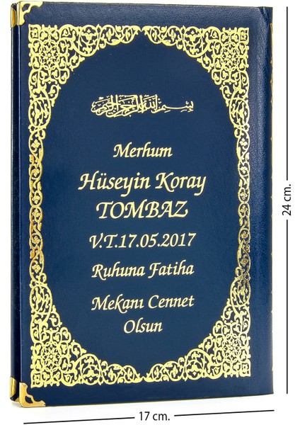 50 Adet - Isim Baskılı Ciltli Yasin Kitabı - Orta Boy - 176 Sayfa - Lacivert Renk - Dini Hediyelik