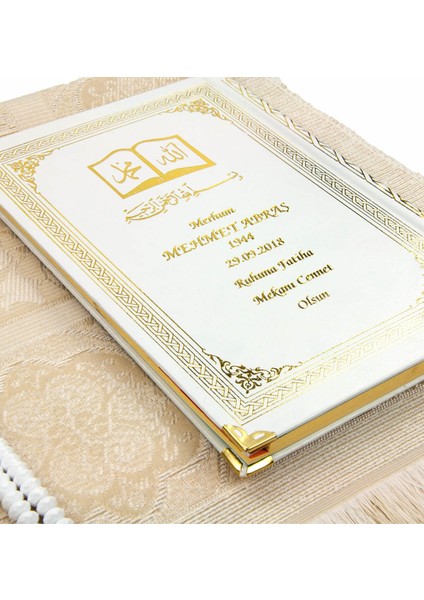 50 Adet - Isim Baskılı Ciltli Yasin Kitabı - Seccade - Kristal Tesbih Set - Mevlüt Hediyesi