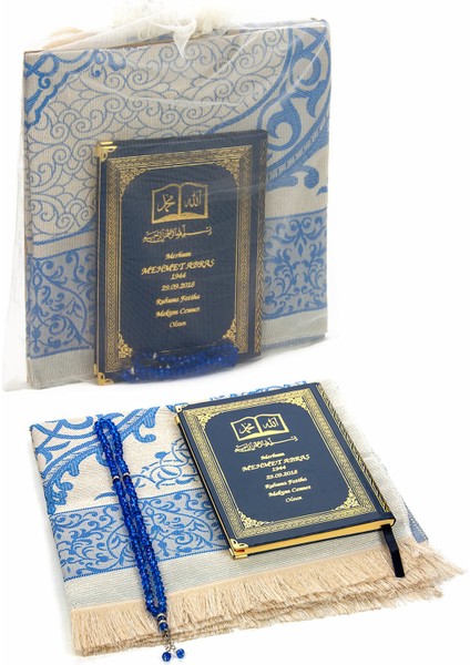50 Adet - Isim Baskılı Ciltli Yasin Kitabı - Seccade - Kristal Tesbih Set - Kişiye Özel Hediye