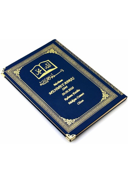 50 Adet - Isim Baskılı Ciltli Yasin Kitabı - Osmanlı Desenli - Orta Boy - 176 Sayfa - Lacivert Renk - Dini Hediyelik indirimleri