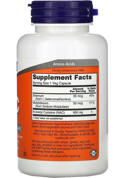 Foods, Nac, 600 Mg, 100 Veg Capsules