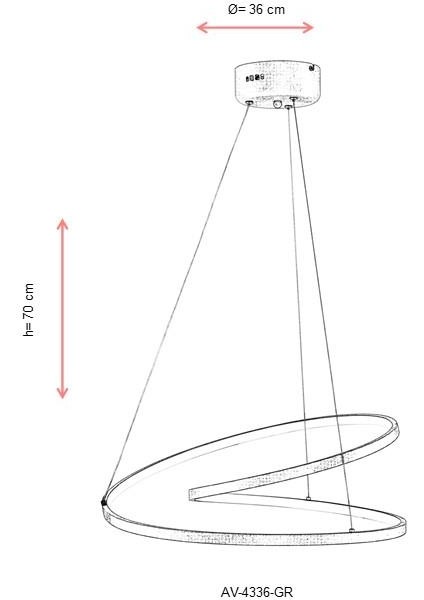 Avonnı AV-60332-GR Gri Boyalı Modern Avize LED Metal Pleksi 36CM