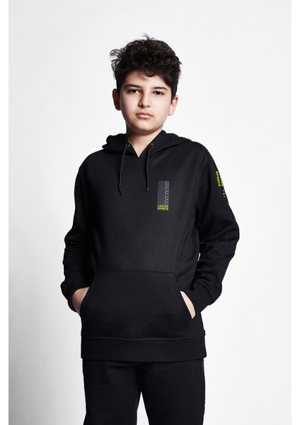 Siyah Çocuk Kapüşonlu Sweatshirt 21N-3113