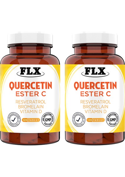 Quercetin Complex Kuersetin Ester C Resveratrol Magnezyum Vitamin D Bromelain 120 Tablet x 2 Kutu