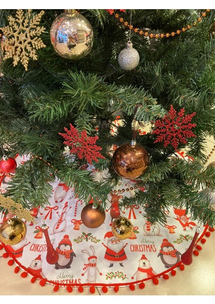 Tuğçe Demir Home Desıgn Beyaz Noel Baba Ponpon Kenar Çam Ağacı Ayak Örtüsü
