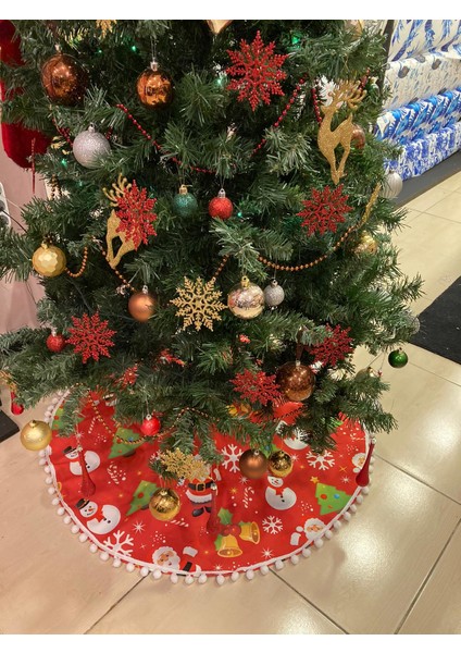 Tuğçe Demir Home Desıgn Kırmızı Noel Baba Ponpon Kenar Çam Ağacı Ayak Örtüsü