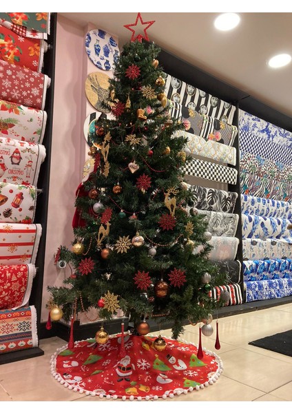 Tuğçe Demir Home Desıgn Kırmızı Noel Baba Ponpon Kenar Çam Ağacı Ayak Örtüsü fiyatları