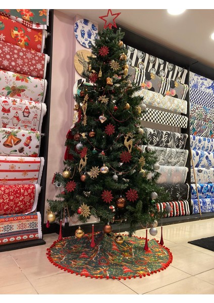 Tuğçe Demir Home Desıgn Yeşil Geyik Ponpon Kenar Çam Ağacı Ayak Örtüsü fiyatları