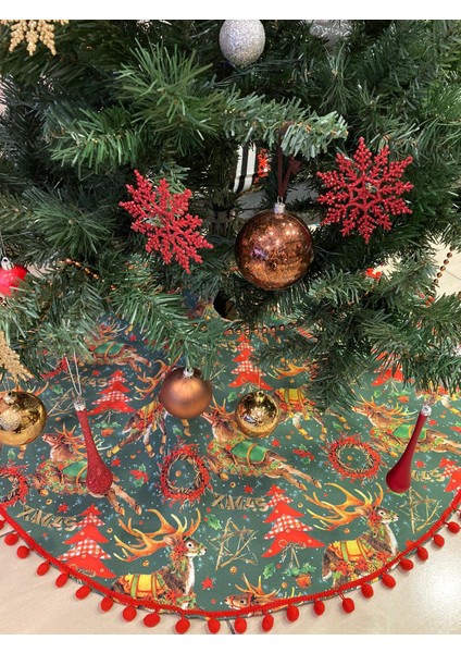 Tuğçe Demir Home Desıgn Yeşil Geyik Ponpon Kenar Çam Ağacı Ayak Örtüsü modelleri