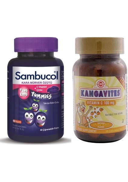 Plus Kids Yummies 60 Çiğneme Tableti+Solgar Kangavites Chewable Vitamin C 100 Mg 90 Tablet