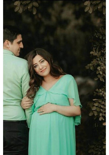 Moda Labio Babyshower Melek Kol Mint Yeşil Hamile Elbisesi