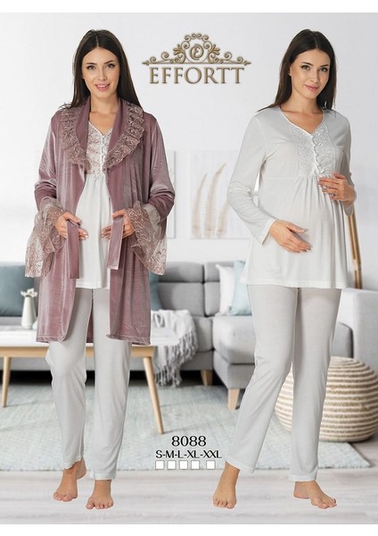Kadife Sabahlıklı Lohusa Pijama Takımı 8088