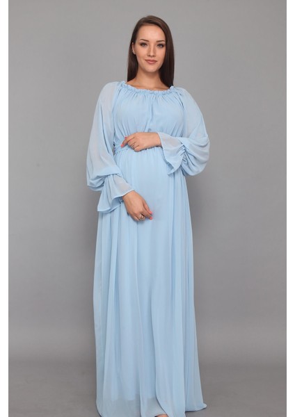 Babyshower Dökümlü Bebe Mavi Hamile Elbisesi fiyatları