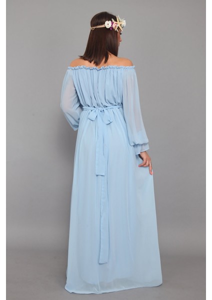 Babyshower Dökümlü Bebe Mavi Hamile Elbisesi indirimleri