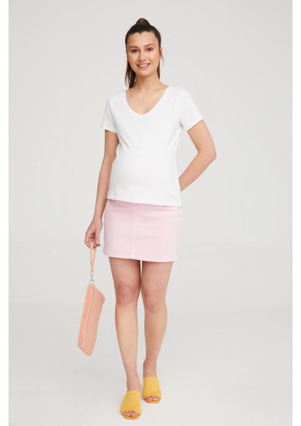 Vavien Hamile Likralı Etek Toz Pembe 1061