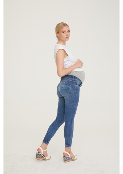 Hamile Skinny Jean Likralı Denim Pantolon Mavi 1085