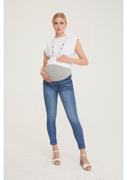 Hamile Skinny Jean Likralı Denim Pantolon Mavi 1085