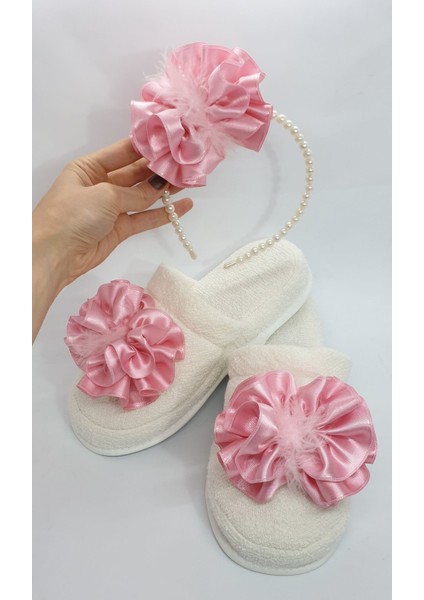 023PE - 2 'li Lohusa Seti Lohusa Terlik ve Incili Taç Pembe fiyatları