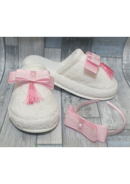 Püsküllü Lohusa Tacı ve Terlik Seti Pembe