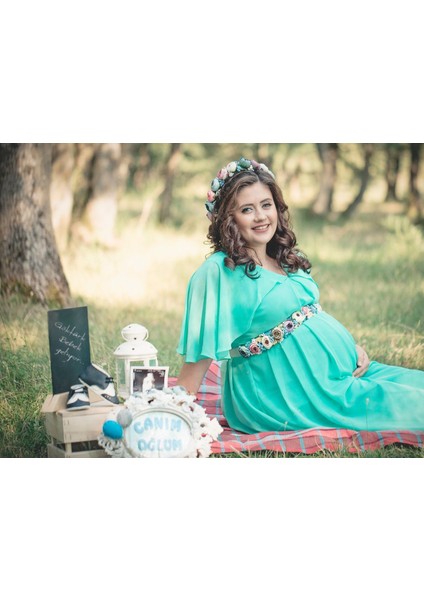 Babyshower Melek Kol Mint Yeşil Hamile Elbisesi fiyatları