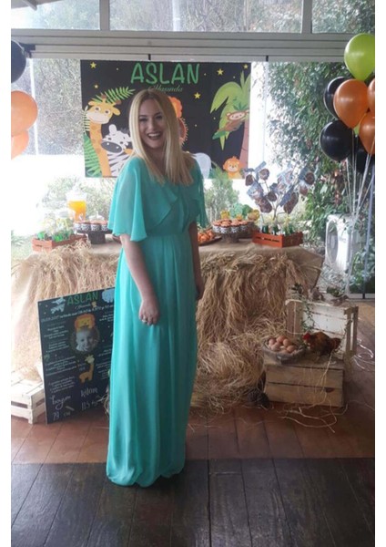 Babyshower Melek Kol Mint Yeşil Hamile Elbisesi modelleri