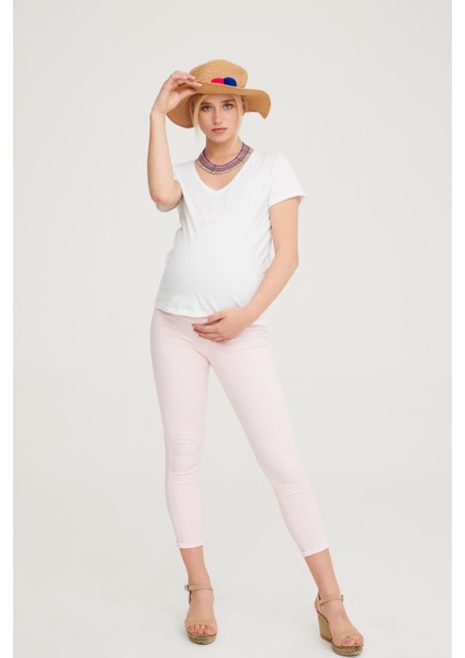 Hamile Süper Strech Tensel Skinny Fit Pantolon Toz Pembe 1081