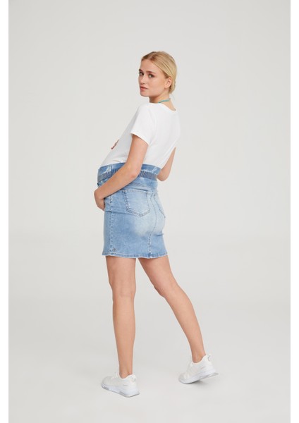 Lastikli Kısa Likralı Jean Etek Açık Mavi 1058 modelleri