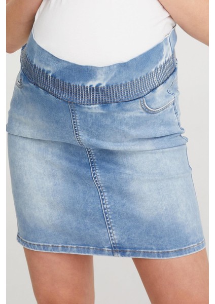 Lastikli Kısa Likralı Jean Etek Açık Mavi 1058 indirimleri
