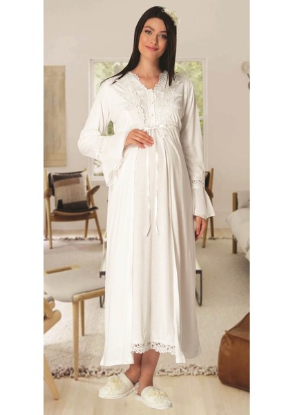 Carpediem L.r. Ekru 1518 Sabahlıklı Lohusa Gecelik Takımı