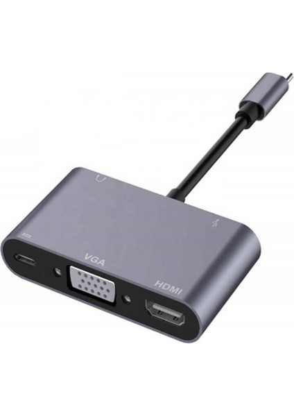 Type-C To 4K HDMI VGA USB 3.0 OTG Audio Ses Çevirici Kablo 5 In 1