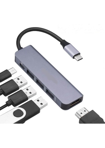 USB Type C 3.1 To HDMI USB-C / 3x USB 3.0 Hub Çevirici Adaptör