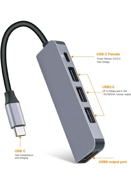 USB Type C 3.1 To HDMI USB-C / 3x USB 3.0 Hub Çevirici Adaptör