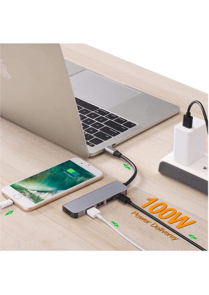 USB Type C 3.1 To HDMI USB-C / 3x USB 3.0 Hub Çevirici Adaptör