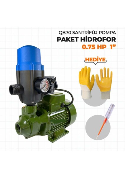 Staxx Power QB70 Santrifüj Otomatik Pompa Paket Hidrofor 0,75 Hp 1" Eldiven +Kontrol Kalemi Hediye