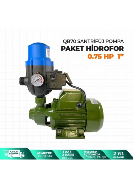 Staxx Power QB70 Santrifüj Otomatik Pompa Paket Hidrofor 0,75 Hp 1" Eldiven +Kontrol Kalemi Hediye