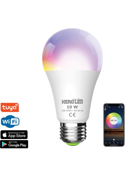 Hero Led 10 Watt Wifi Ampul - tuya destekli kontrollü akıllı led ampul