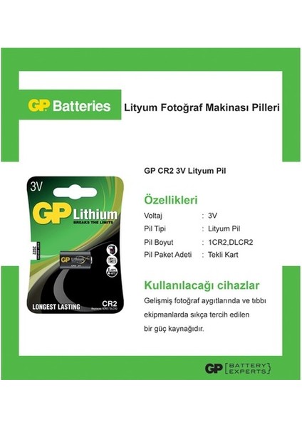 Fotoğraf Makinesi Pili Gp Cr2 3V Pil Lityum 2026