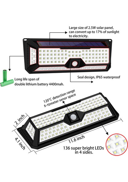 66LED Kablosuz Hareket Sensörü Solar Işıklar Dış Mekan (Yurt Dışından)