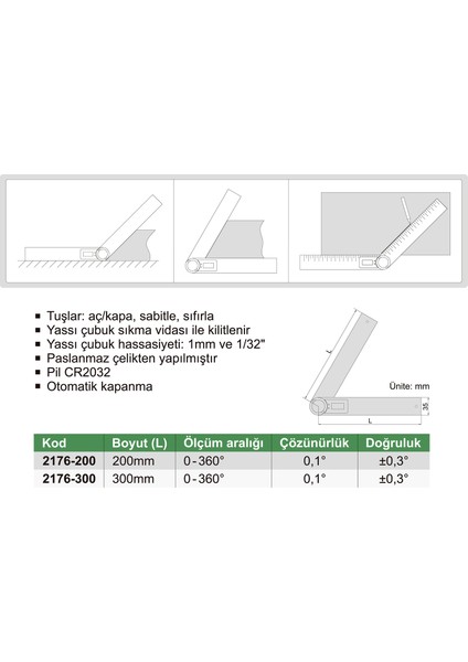 2176-300 Dijital Açı Ölçer